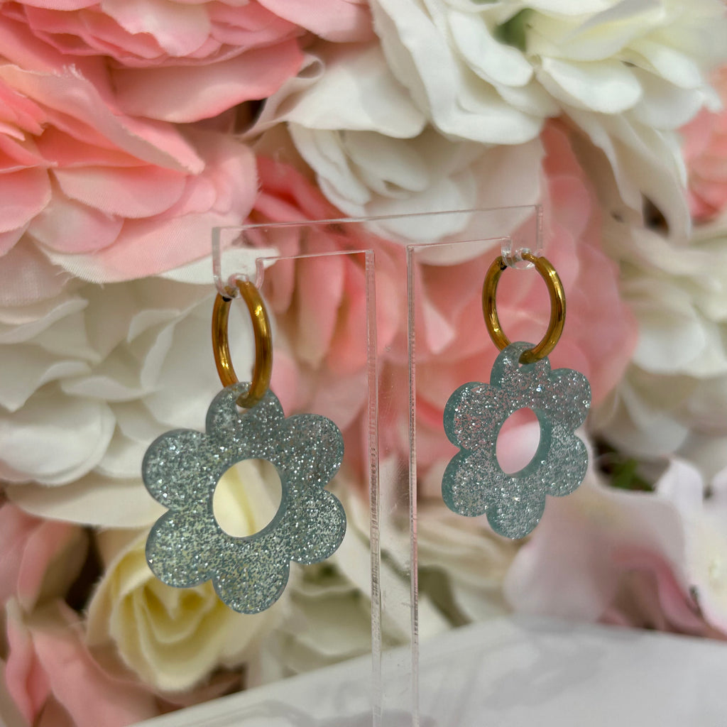 Boucles fleur pailletées