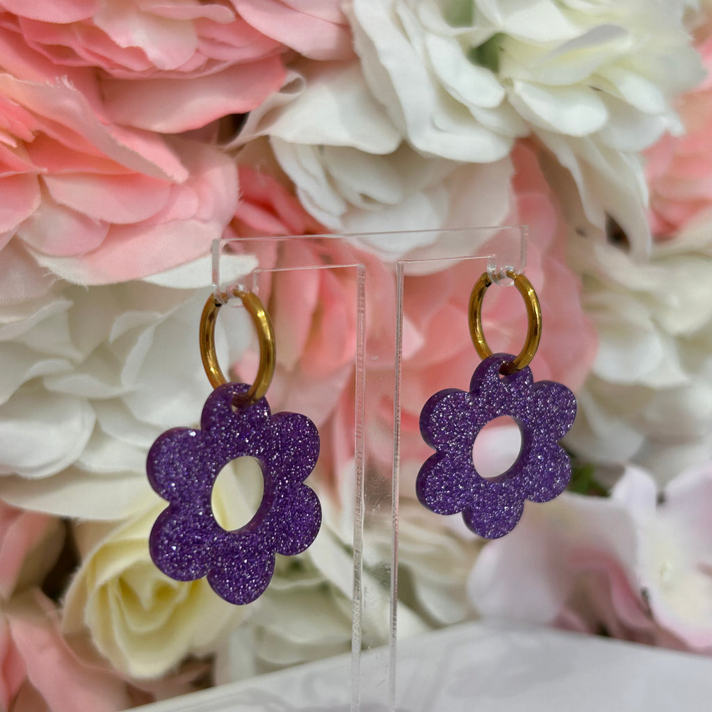 Boucles fleur pailletées