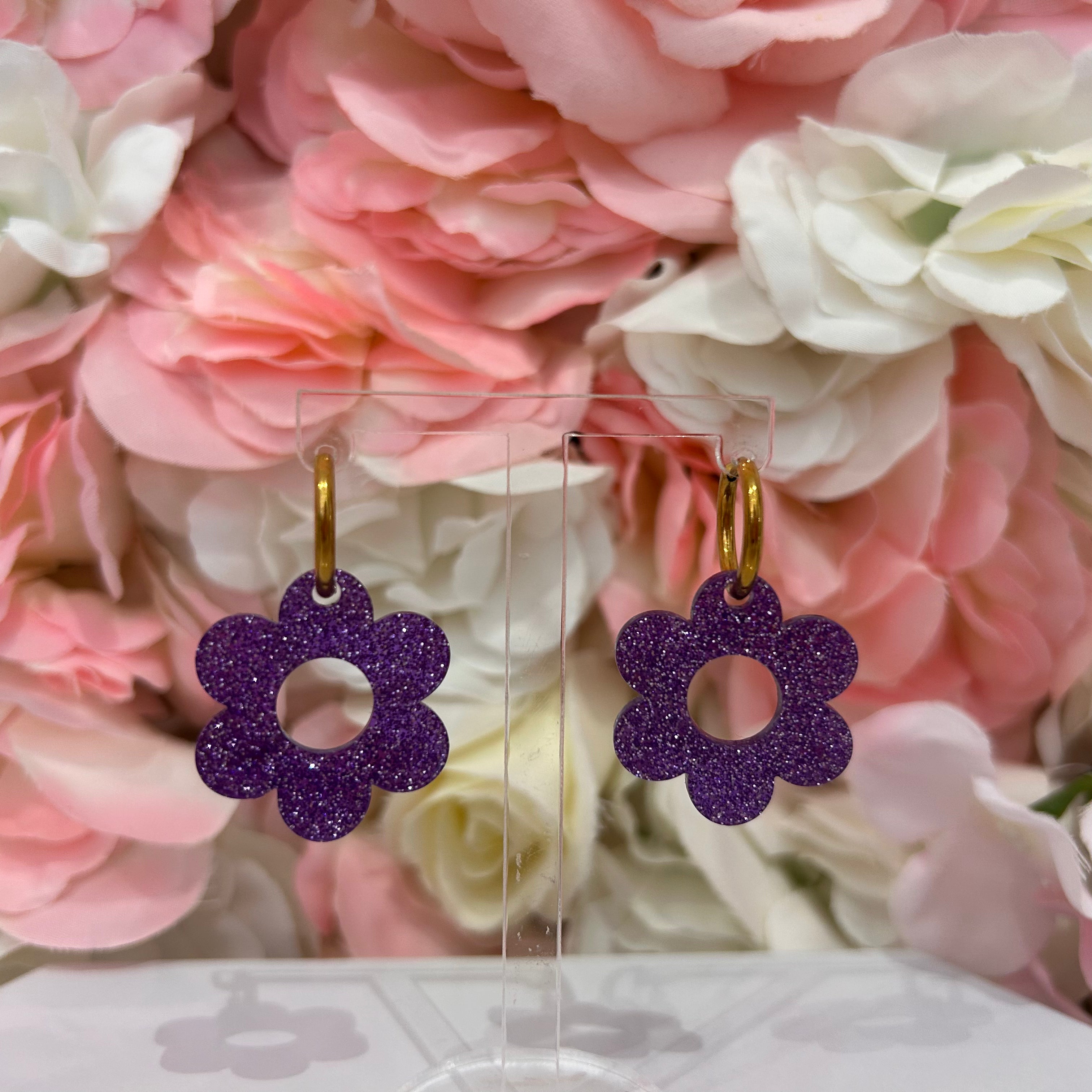 Boucles fleur pailletées